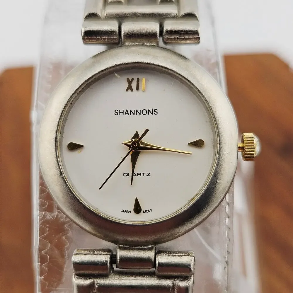 Shannons Silver Tone Bold Statement Link Bracelet Watch Chunky Artsy Classy